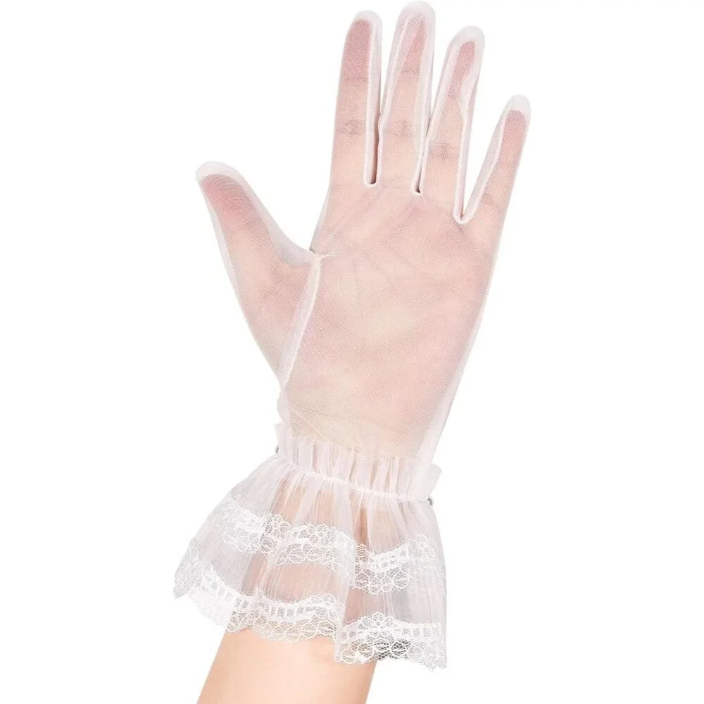 Women's Lvory 05 Floral Short Length Lace Tulle Mesh Wrist Wedding Party Gloves